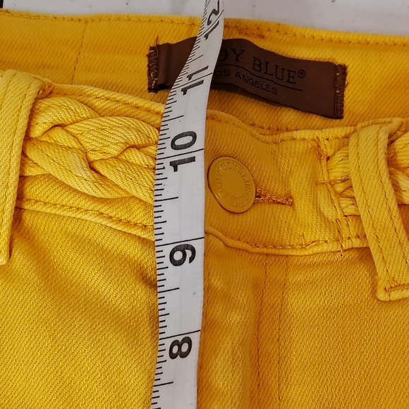 JUDY BLUE Bright Yellow Braided Waist Wide Cropped Denim Jeans SIZE 3/26 Artsy - Picture 10 of 11